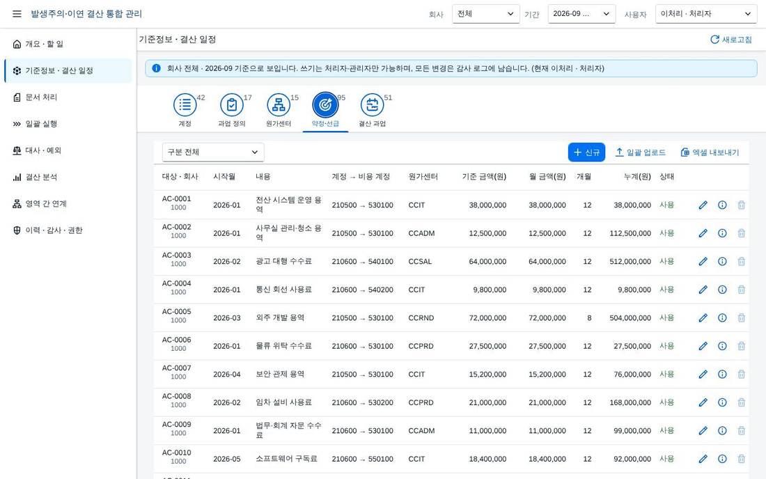 기준정보 — 약정 · 선급 · 송장 기준정보 — 약정 · 선급 · 송장