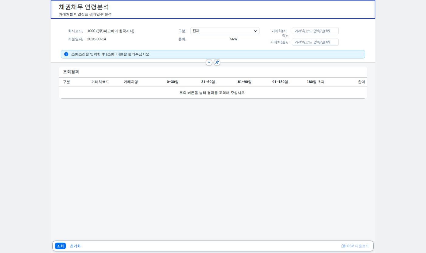 SAP 채권채무 연령분석 — 금액이 아니라 시간으로 줄 세우기 화면