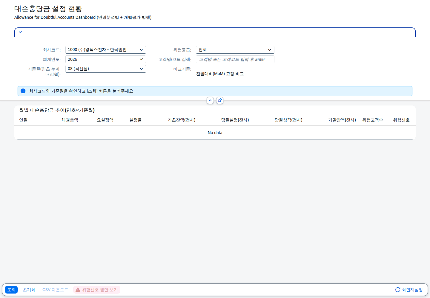 SAP 대손충당금 설정 — 못 받을 돈을 미리 인정하기 화면