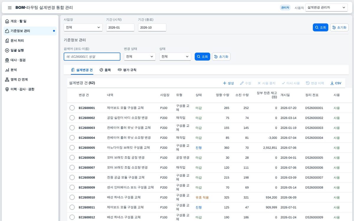 기준정보 관리 — 설계변경 건 목록 기준정보 관리 — 설계변경 건 목록