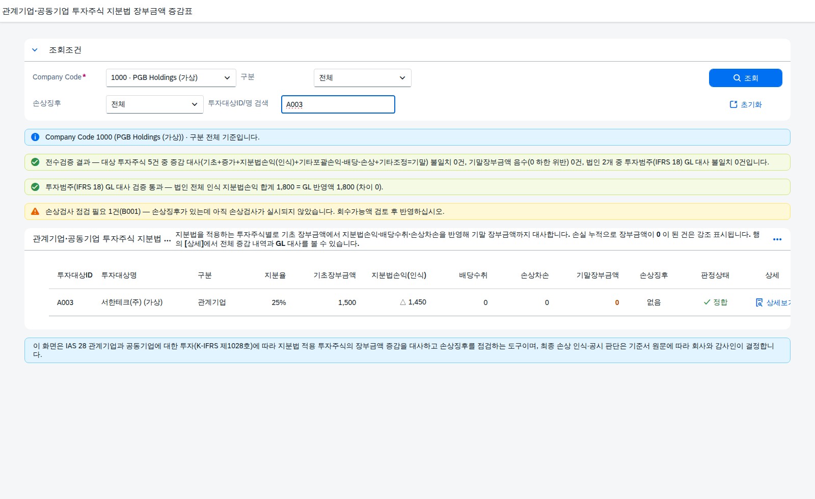 투자대상ID 검색 — 장부금액 0 하한 도달 건