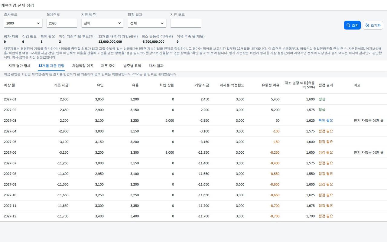 12개월 자금 전망 탭 12개월 자금 전망 탭
