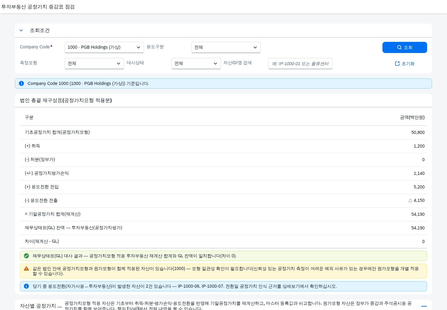 SAP 투자부동산 공정가치 증감표 점검 — IAS 40, 원가모형·공정가치모형부터 가른다 화면
