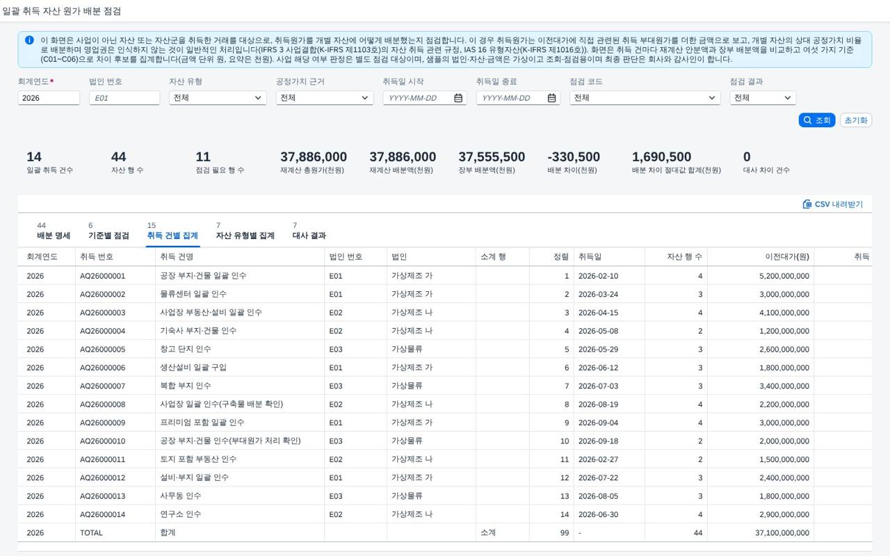 취득 건별 집계 취득 건별 집계