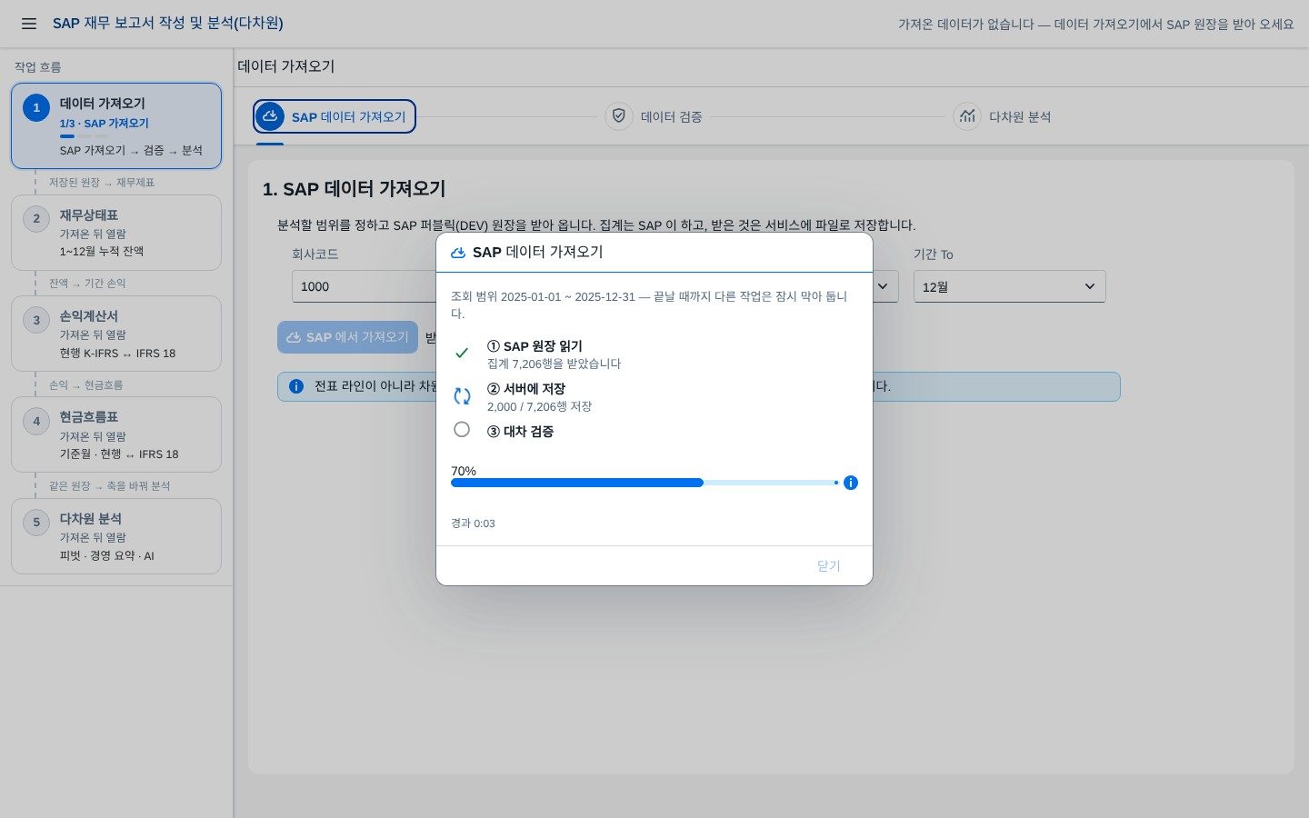 데이터 검증 — 차변 = 대변 · 자산 = 부채 + 자본