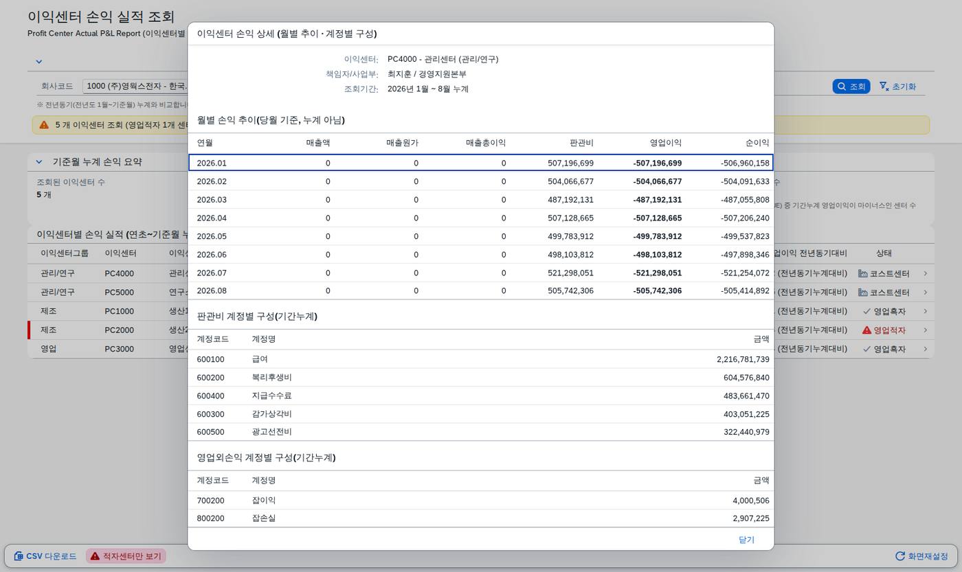 증감과 계정 상세