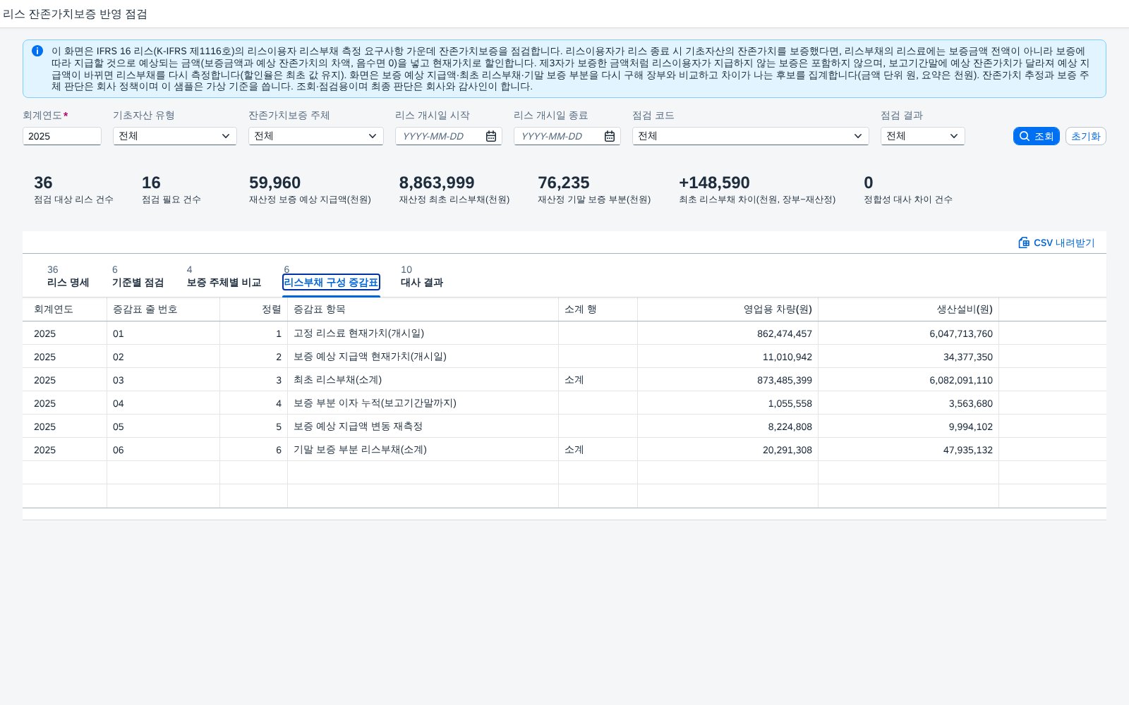 리스부채 구성 증감표 리스부채 구성 증감표