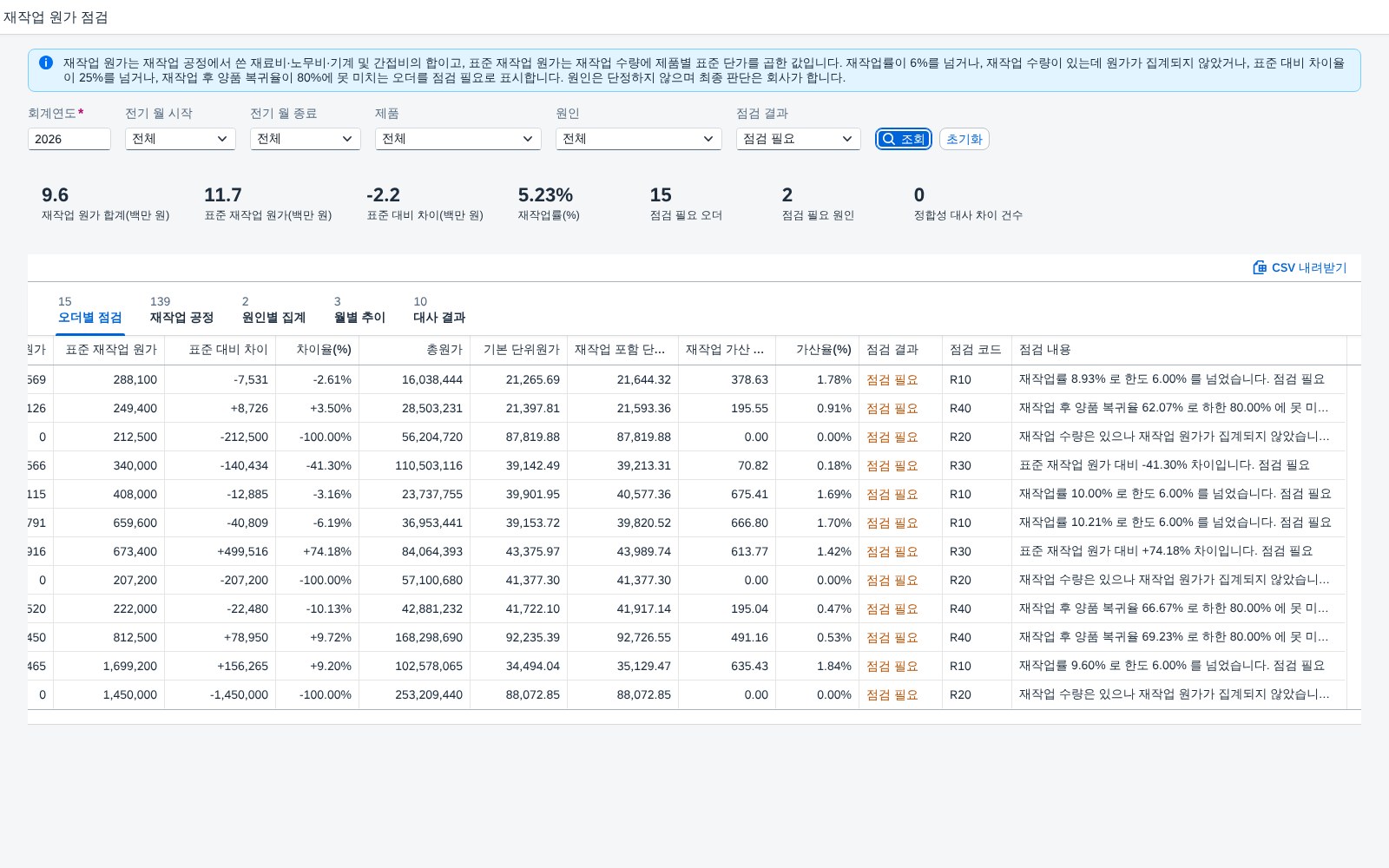 점검 필요 오더만 좁히기 점검 필요 오더만 좁히기
