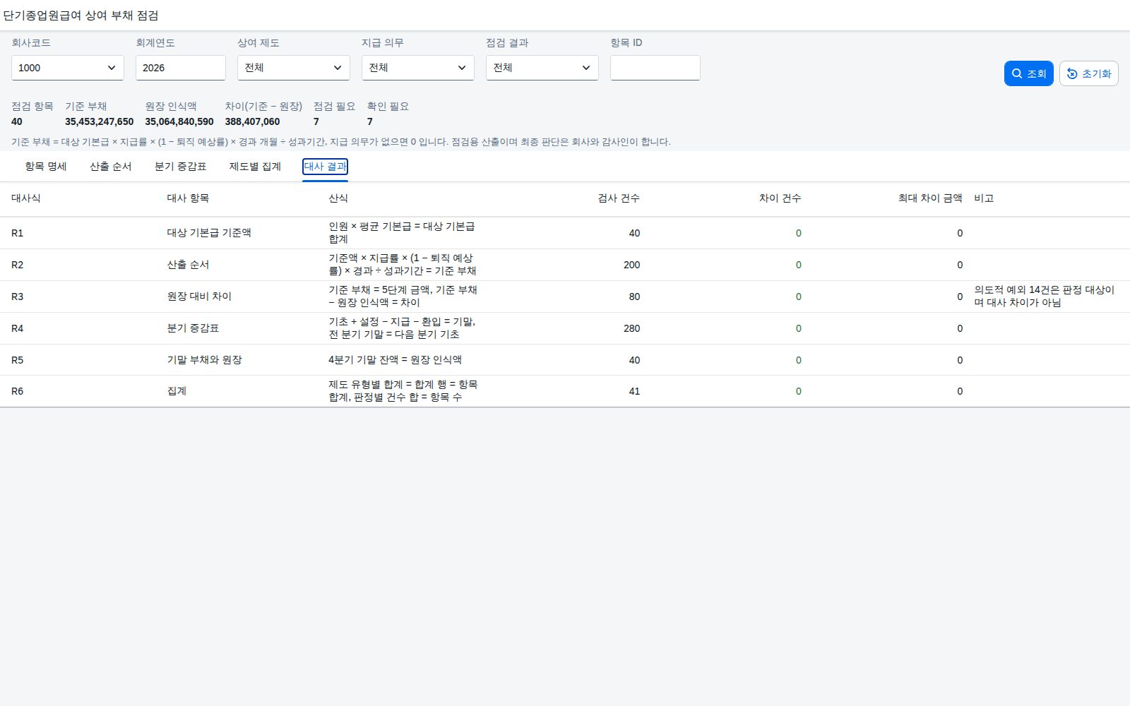 대사 결과 탭 대사 결과 탭