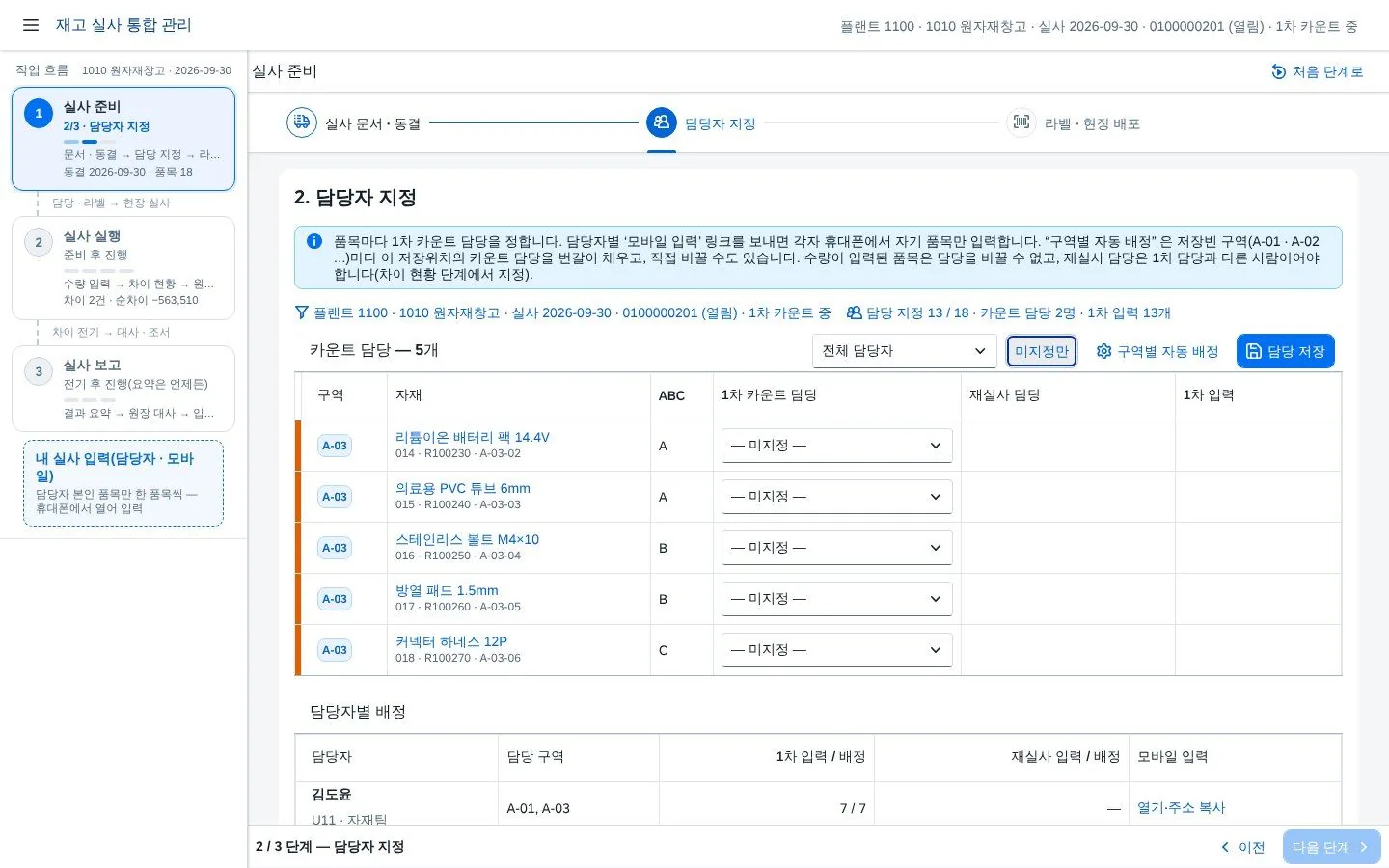 ② 담당자 지정 — 미지정 품목