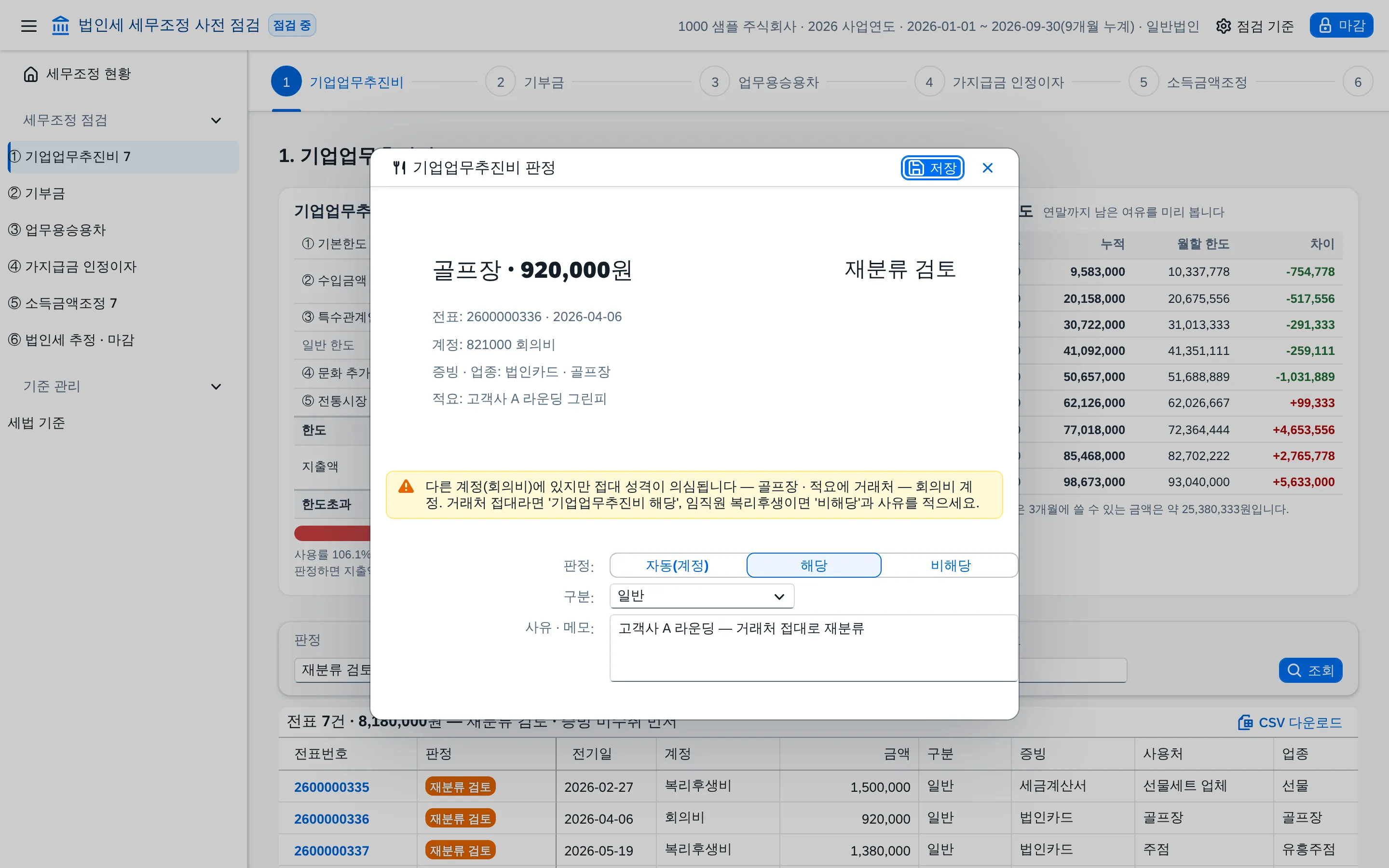 단계 ① 접대 성격 지출 재분류